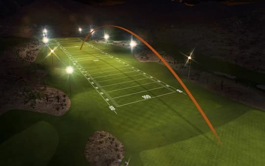 TrackMan Long Drive tournament artwork showing the range at night